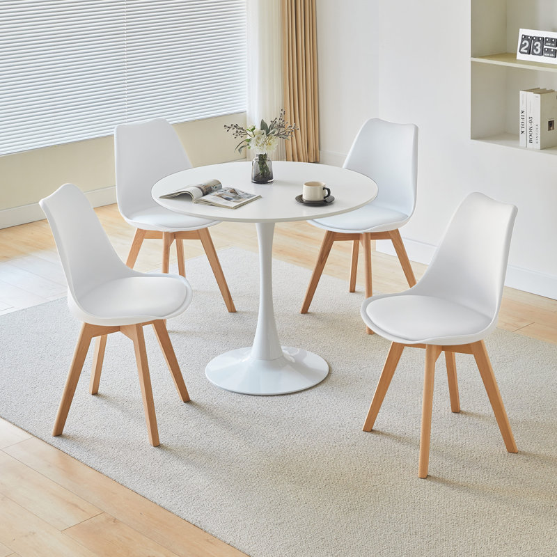 Delran Round Metal Base Dining Table, White