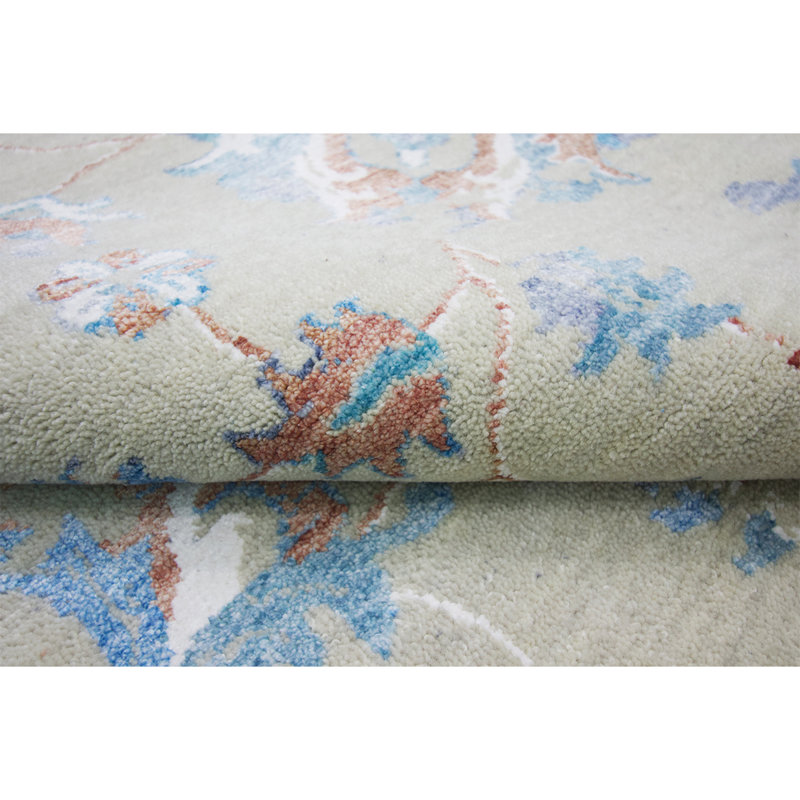 Tapis argent / bleu / rouge noué à la main de haute qualité, Rectangle 8 pi x 10 pi