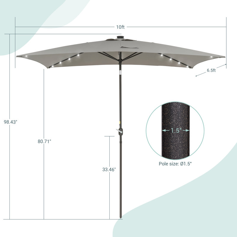 Forontenac 10 x 6.5' Lighted Rectangular Market Umbrella, Grey