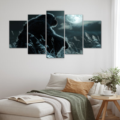 Noir, noir, clair de lune, prairie Bigfoot - ensemble d'art mural sur toile Bigfoot