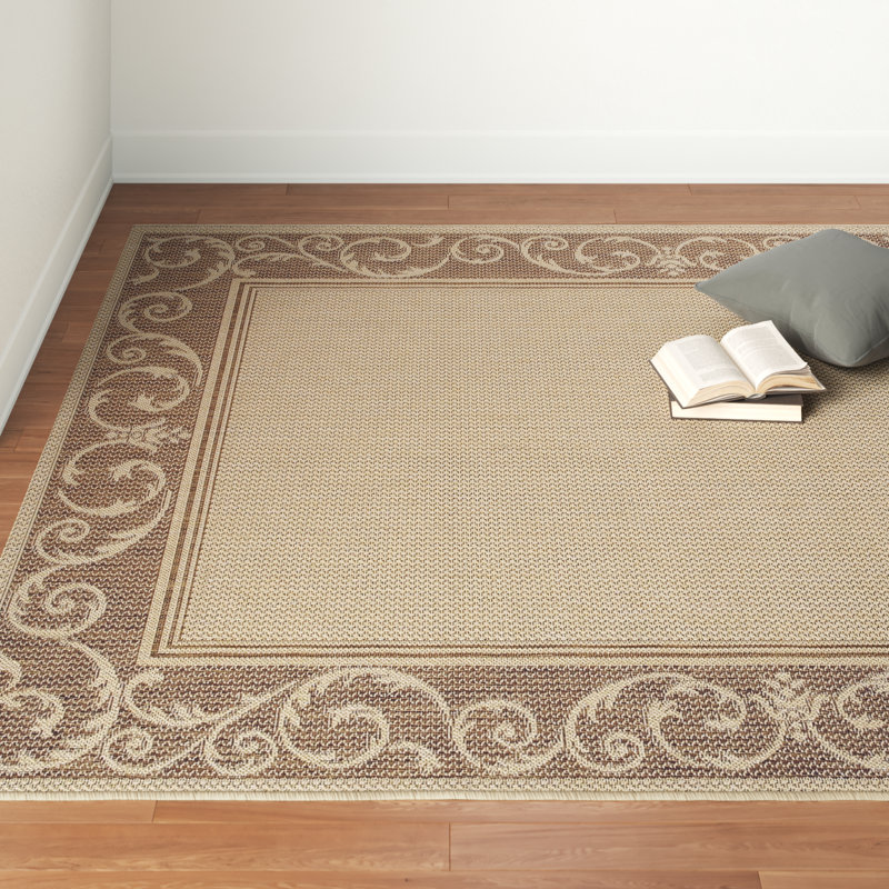 Tapis intérieur / extérieur beige / brun clair tissé à plat Roessler, Rectangle 7 pi 10 po x 10 pi