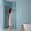 32 po X P 72 po H Porte de douche coulissante semi-sans cadre H en noir mat avec verre trempé transparent