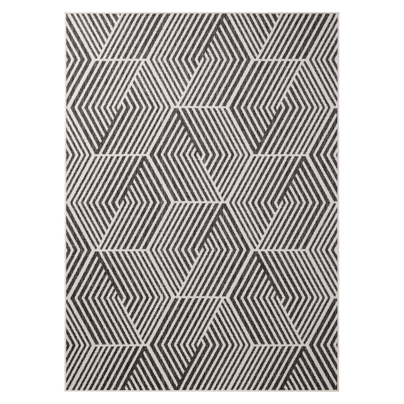 NICOLE MILLER NEW YORK Patio Country Ombre Geo Outdoor Area Rug, Black/Cream, Rectangle 6'6" x 9'2"
