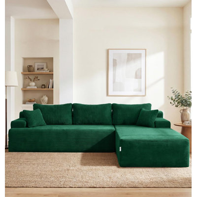 108" Modern Corduroy Modular Sectional Sofa With Oversized Chaise, Compression-boneless Deep Seat Memory Foam L-shaped Couch For Living Room Apartment