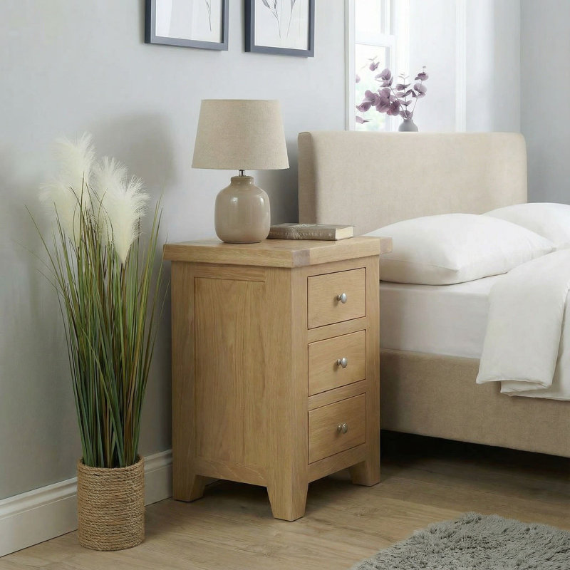  Cooksey Fully Assembled 3 Drawer Bedside Table Oak, Brown