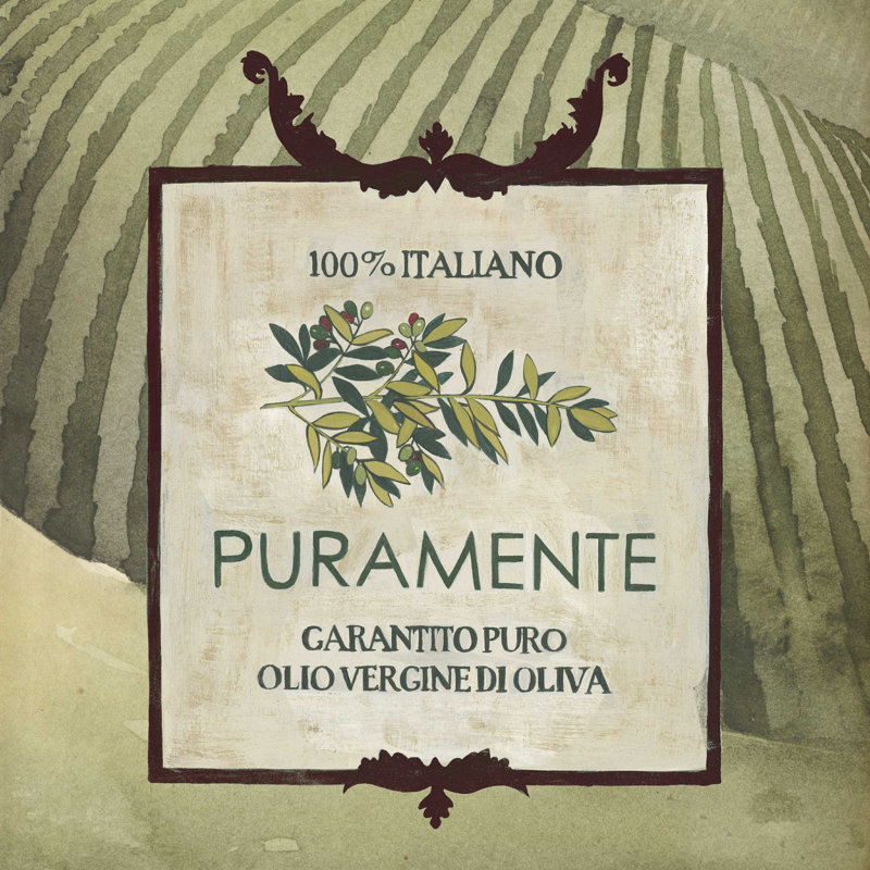 Étiquettes d'huile d'olive III, H 36 po x l 36 po x P 1,25 po