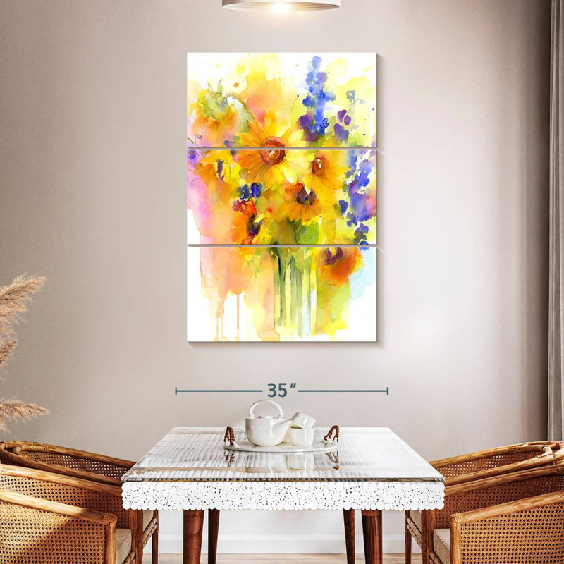 Harnek tournesols et delphinium, H 50 po x l 32 po