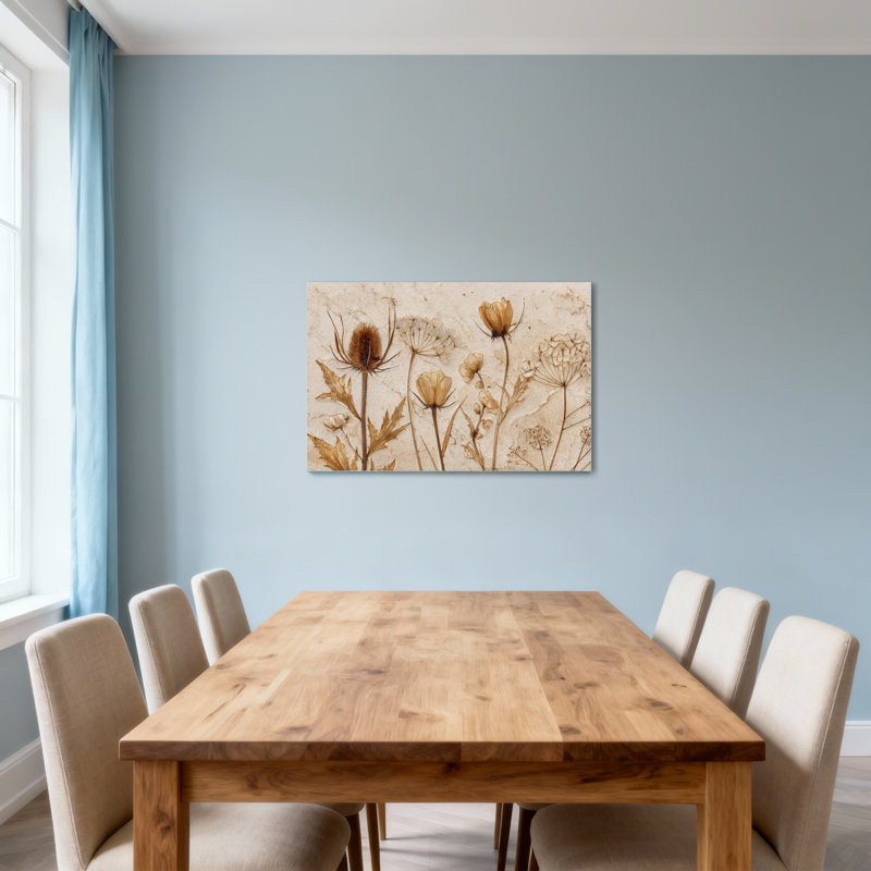 Plantes et fleurs fleurs séchées sur fond texturé, H 16 po x l 24 po