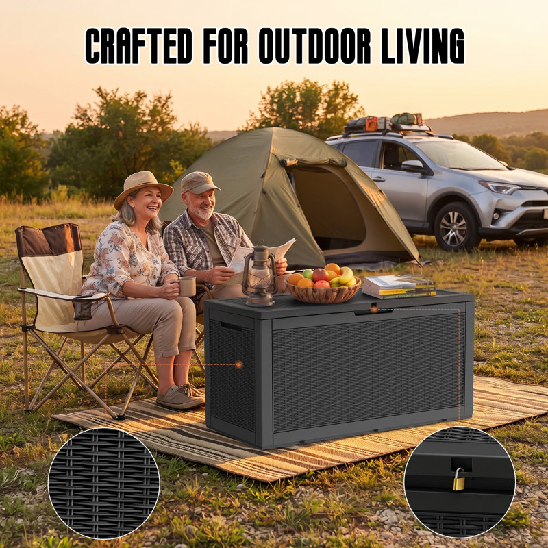 130 Gal Weatherproof Resin Outdoor Deck Box, Lockable Patio Storage Bench with Seat for Cushions, Pool Supplies & Garden Tools