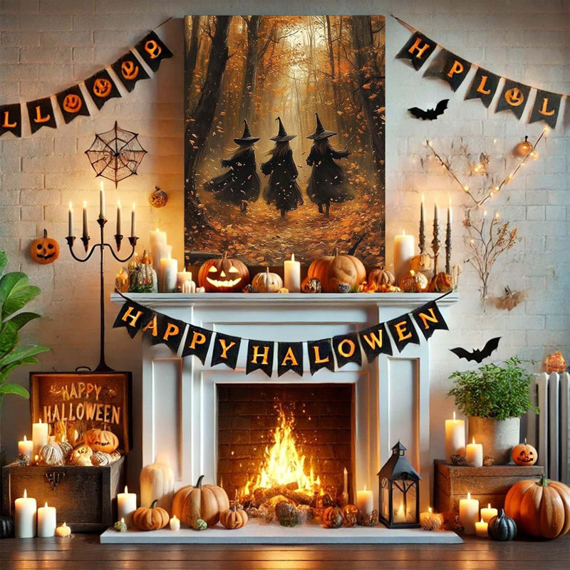 Vintage Three Witches in The Forest Witchy Canvas 50x75cm