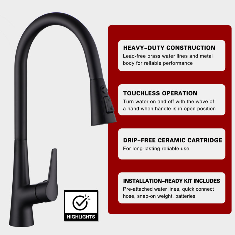 Sumerain Modern Kitchen Faucet With Pull-Down Sprayer, Single Handle High-Arc Kitchen Sink Faucet, Matte Black