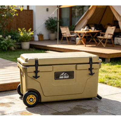Hard ice cooler 65 quart khaki rotomolded portable ice chest keeps ice up to 6 days heavy duty hard shell cooler for camping fishing tailgating beach job site boating