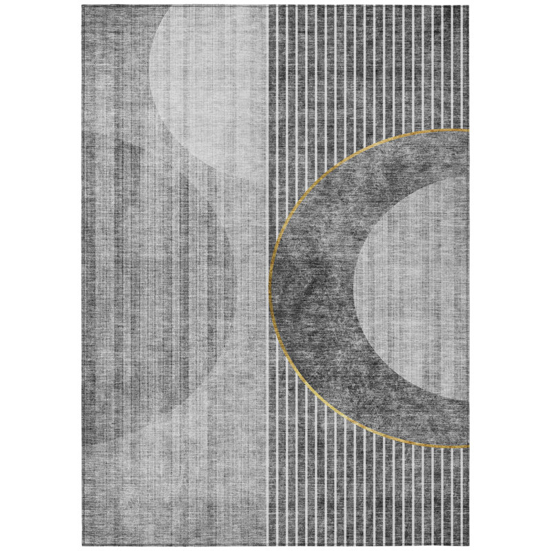 Tapis extérieur lavable à motif géométrique gris anthracite et argent 8 pi x 10 pi