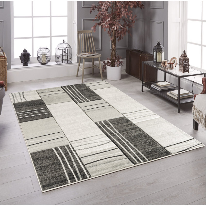 Tapis argenté à motif géométrique Amalia, Rectangle 9 pi x 12 pi