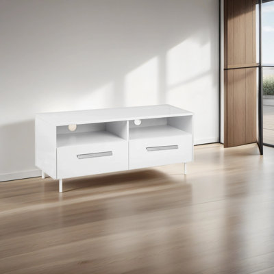 Modern White Media Console Entertainment Center With Storage