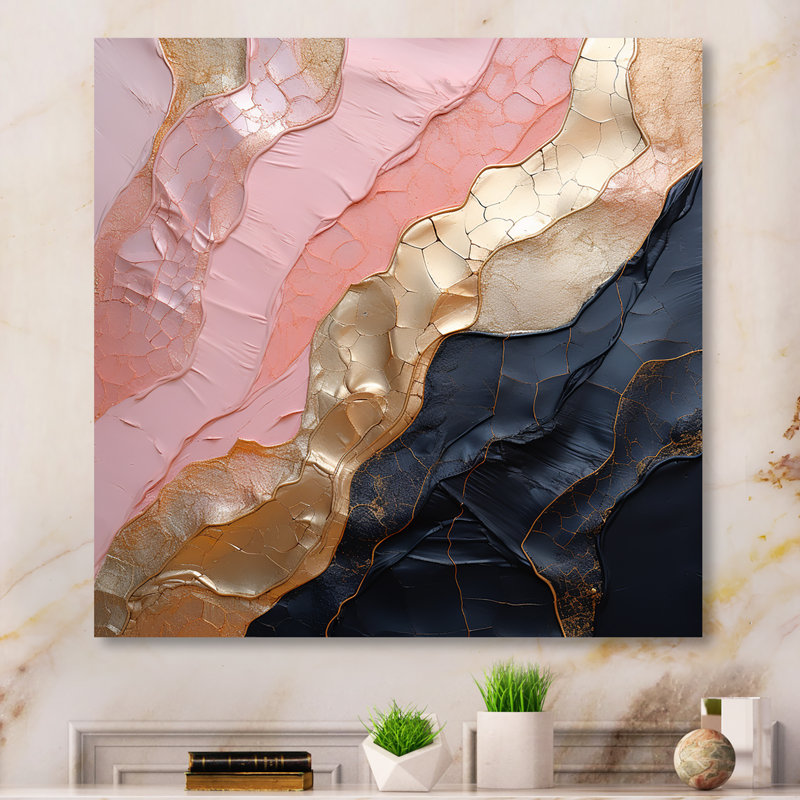 Art mural minimaliste avec poterie abstraite rose, Toile tendue, H 24 po x l 24 po x P 1 po