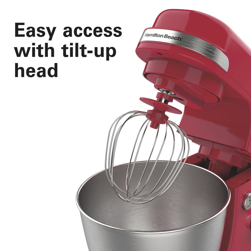 Hamilton Beach® 7-Speed 4-Quart Electric Stand Mixer with Splash Guard, Dough Hook, Flat Beater, and Whisk Attachments, Red