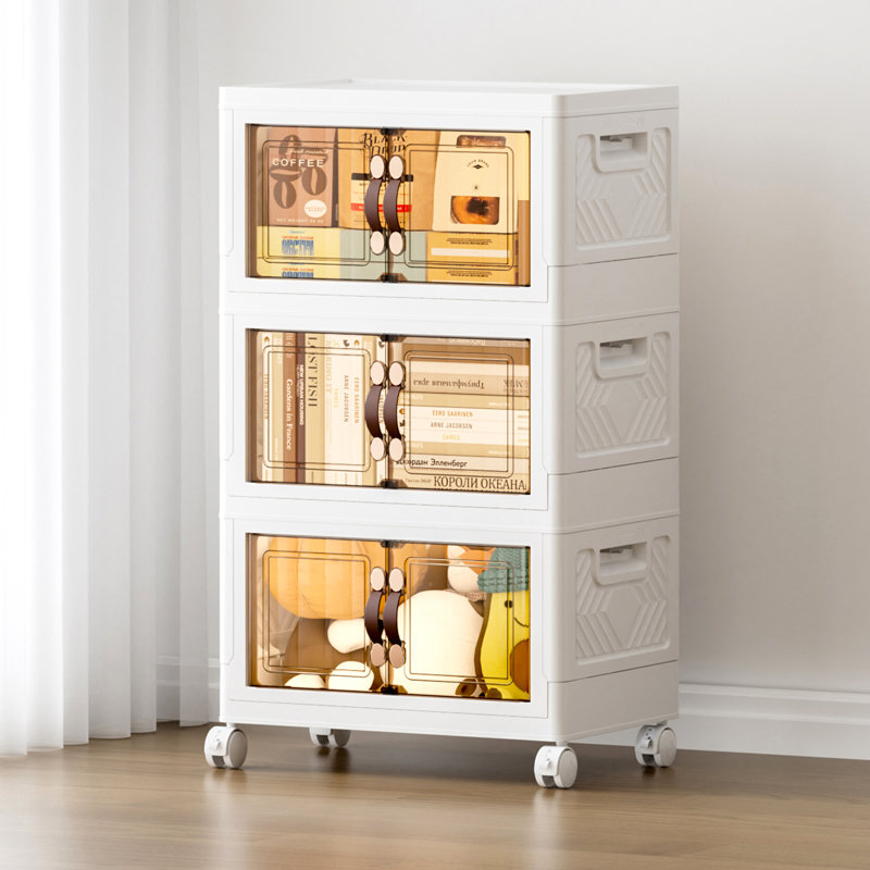  Bacs de rangement empilables 107 pte avec couvercles et roulettes, boîtes pliables en plastique pour vêtements, maison, blanc, paquet de 3