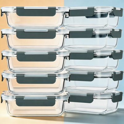 10-Pack Glass Meal Prep Containers With Lids, 22 Oz Borosilicate Glass Food Storage Containers, Airtight, Microwave, Oven, Freezer & Dishwasher Safe, Stackable Design
