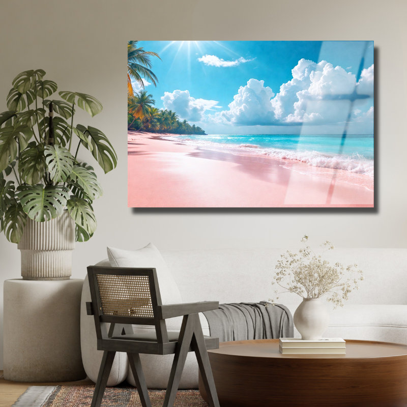 Art mural en verre trempé rose, 16" H x 20" W