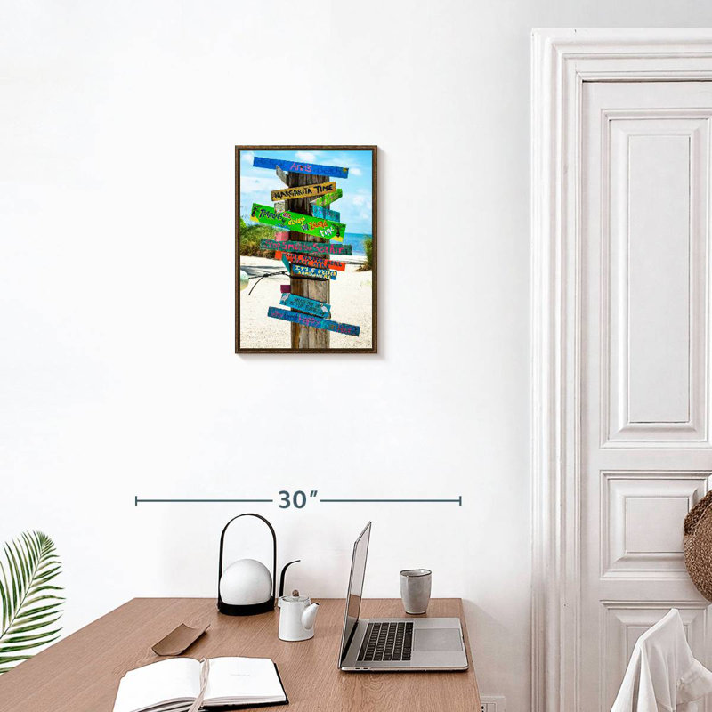 Beach Signs, Floating Frame Walnut, 13" x 19"