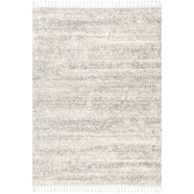 Tapis à poil long performance gris clair, beige et ivoire Makenna