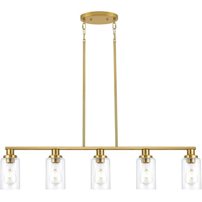 6-Light Farmhouse Linear Chandelier With Glass Shade, Adjustable Height Pendant Lighting For Kitchen, Dining Room, And Living Room, E26 Bulb Compatible