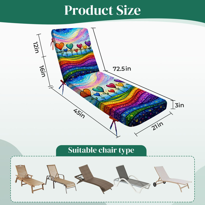  Coussin de patio pour l'extérieur 3 po en forme de cœur multicolore en forme de cœur vibrant abstrait arc-en-ciel paysage résistant à l'eau pour chaise