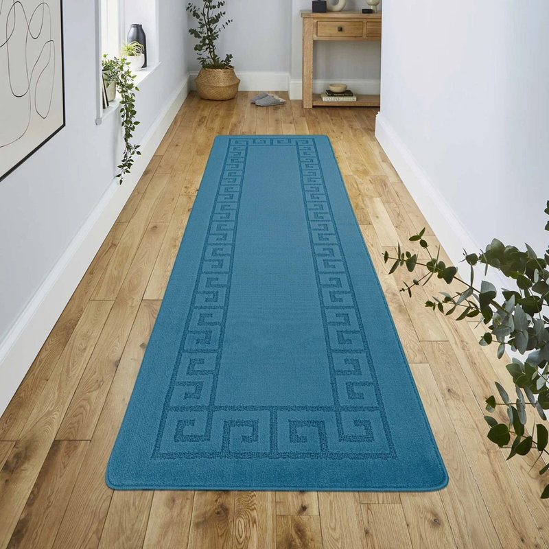 Blue Non Slip Rocco Area Rugs & Runners – Luxury Living Room Carpet, Bedroom Rug, Kitchen Floor Mat & Hallway Door Mat