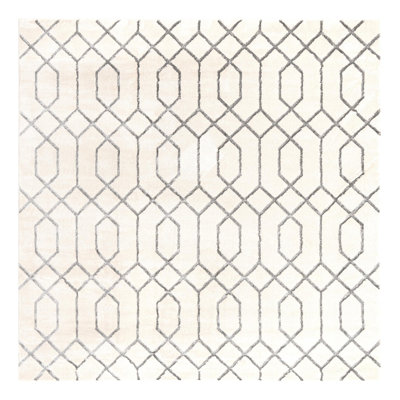 Glam Geometric White Silver Area Rug
