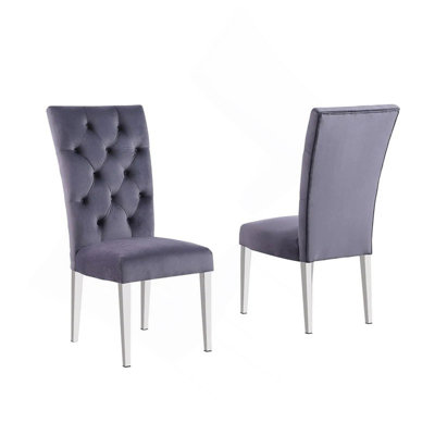 Modern Velvet Upholstered Dining Chair Set Of 2, Finish Legs Tufted Kitchen Chair