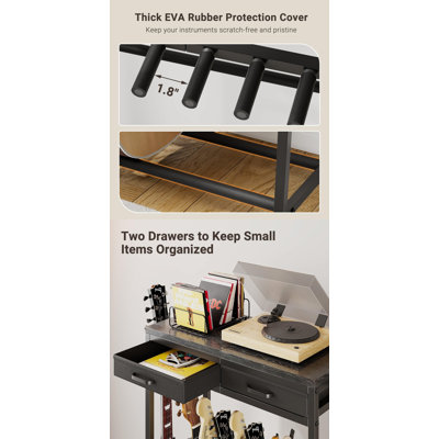 Guitar Rack with Storage Drawers for Multiple Guitars with 2 Hangers for Accessories