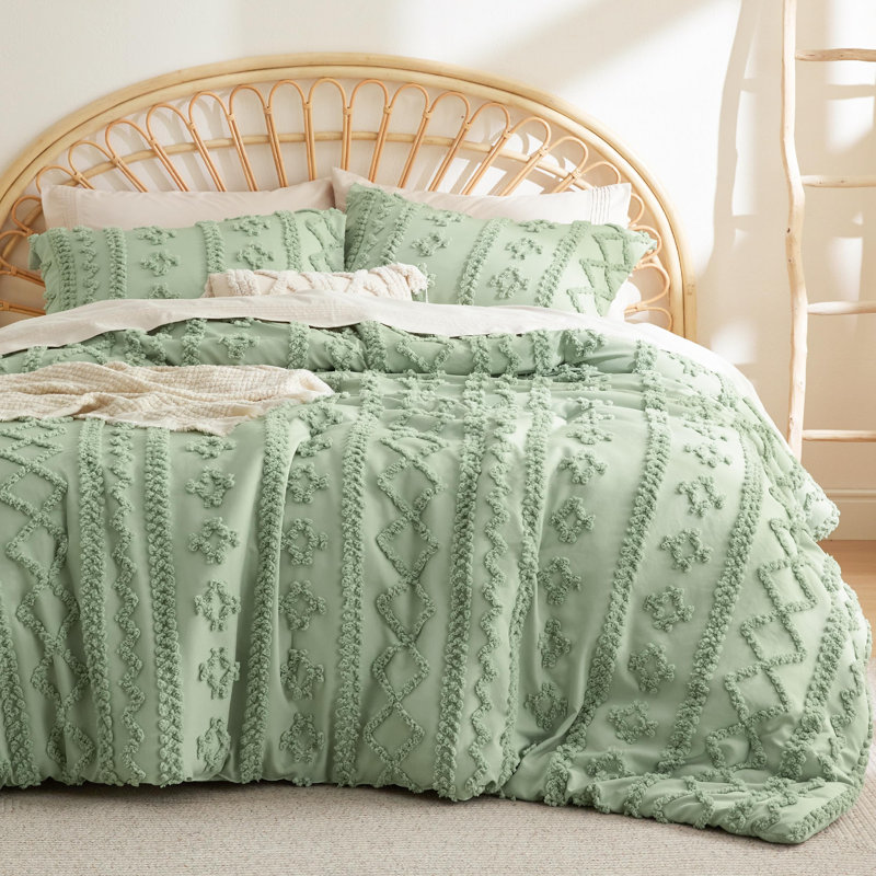 Ensemble d'édredon pour lit simple capitonné 2 pièces Bedure, Lit simple, Vert sauge