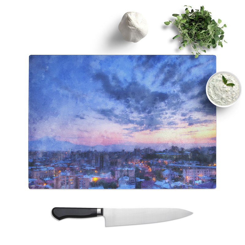 Yerevan Armenia Skyline Painting Chopping Board, 0.4cm H x 28.5cm W x 39cm L