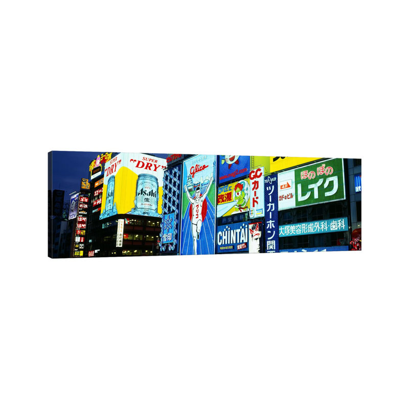 Illuminated Billboards, Dotonbori, Namba District, Osaka, Japan - Wrapped Canvas Panoramic Print