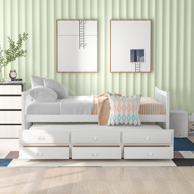 Full Size Daybed With Twin Size Trundle And Drawers, Full Size, White