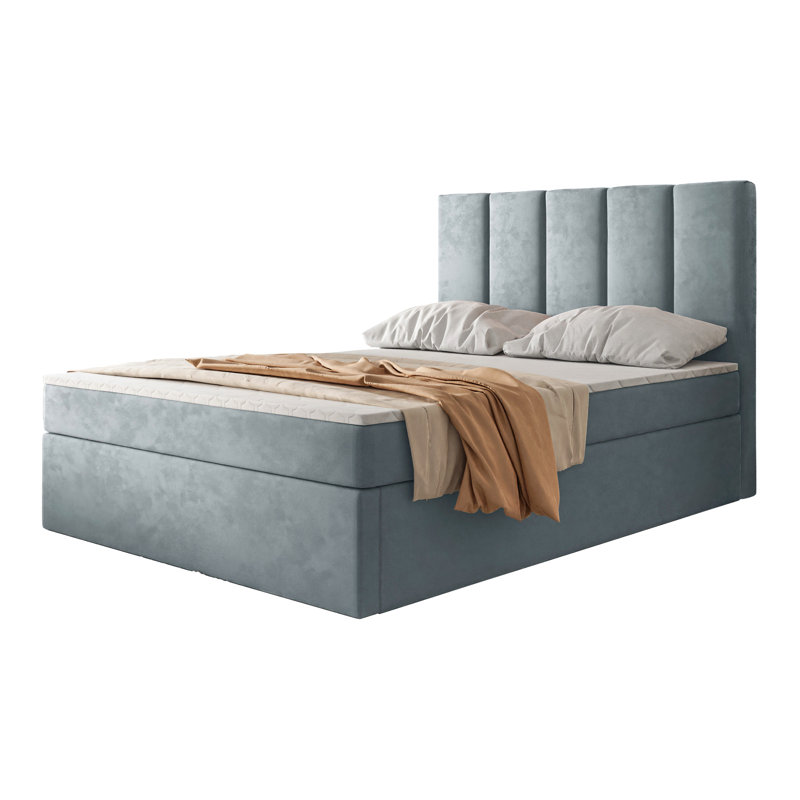 Box Spring Bed Jinesh with Bonell Mattress and Storage, Blue, 160 x 200cm
