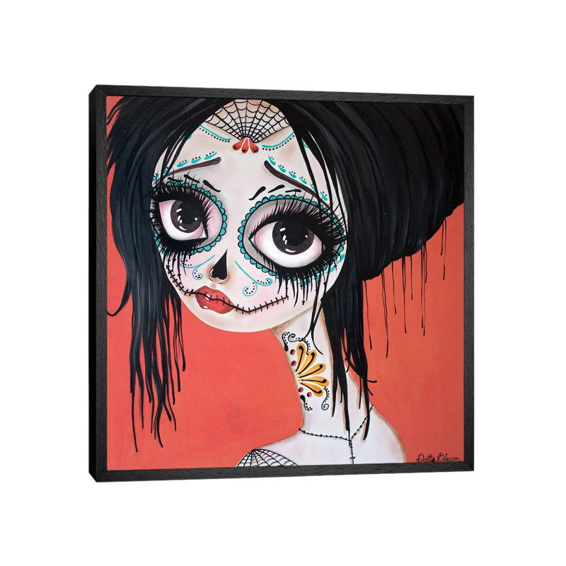 Day Of The Dead #10 by Dottie Gleason - Painting on Canvas, Black Framed, 45.72cm H x 45.72cm W x 3.81cm D