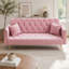 Canapé-lit deux places de 180 cm en velours rose, style rétro américain, idéal pour un petit salon, une chambre ou un bureau.