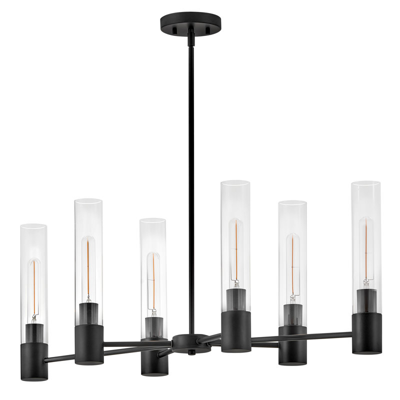 Shea 6 - Light Steel Dimmable Sputnik Modern Linear Chandelier, Black