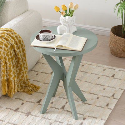Jahey Wooden Crossed Legs Round End Table with Smooth Top and Sturdy Four-Leg Base