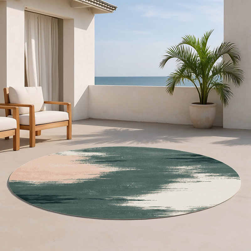 Watercolor Gray Indoor and Outdoor Area Rug, Round 5'
