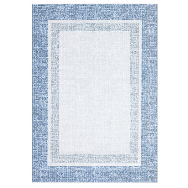 Ebern Designs Modern Machine Washable Rug Bordered Design Non-Slip Low ...