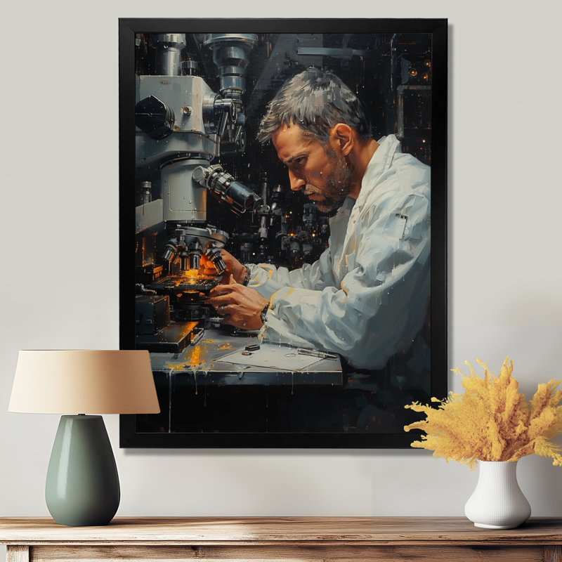Décoration murale laboratoire blanc blanc microscopique II - laboratoires, H 12 po x l 20 po, Cadre simple noir