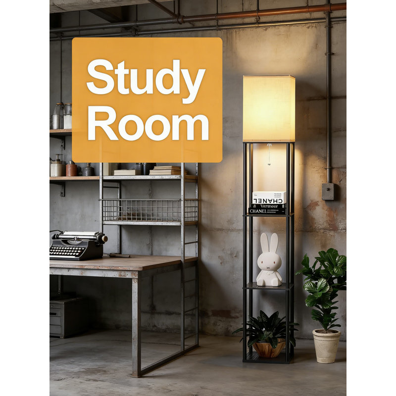 Floor Lamp With Shelves, 3-Tier Storage Display Tower With 3 CCT LED Bulb, Adjustable Lighting Standing Lamp With Linen Shade For Living Room, Bedroom, Office