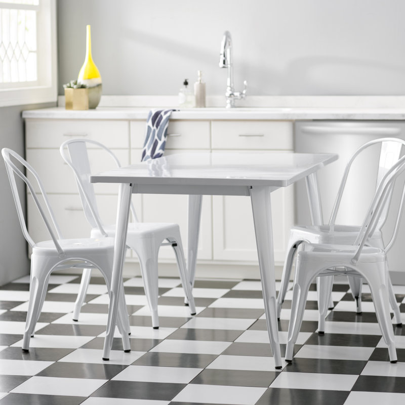 Ensemble de table en métal pour l'intérieur et l'extérieur, H 29,5 po x l 31,5 po x P 31,5 po, 5, Blanc