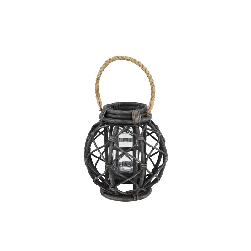 Lanterne ronde en rotin décorative tissée, Noir