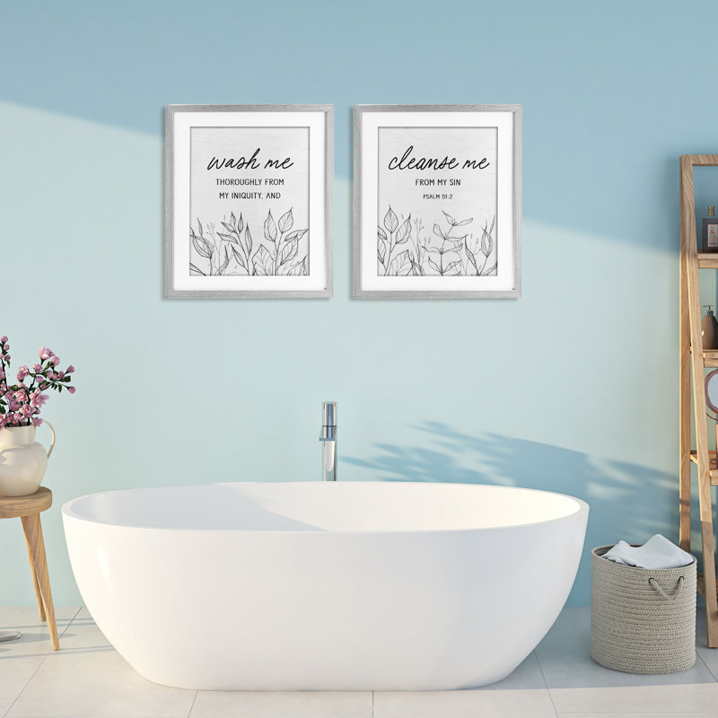 «Wash & Cleanse Me Scripture», ensemble de 2 impressions encadrées sous verre, design par lettré et doublé, H 21 po x l 17 po
