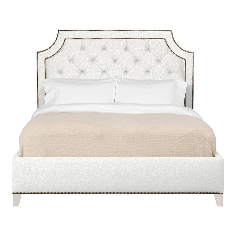 Audrey/Asher Queen Tufted Upholstered Low Profile Panel Bed, Casa Blanca, Kempsey Sheepskin, Yes
