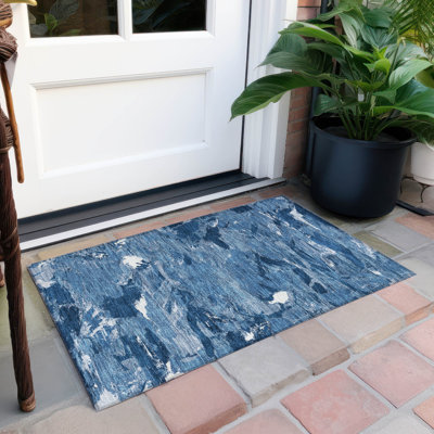 Machine Washable Indoor/Outdoor Christain ACN1349 Navy Rug